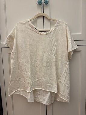 Anthropologie Cream Short Sleeve Boxy Tee